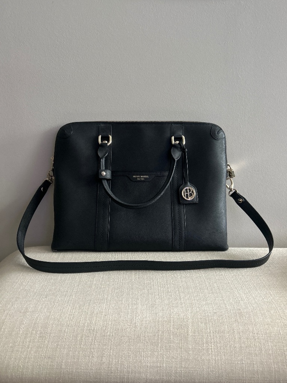 Henri Bendel Black Leather Laptop Bag / Business Tote - Picture 1 of 6